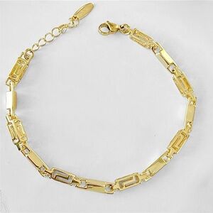 14k Gold Plated Greek Key Link Bracelet Waterproof Jewelry